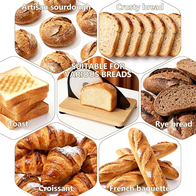 Upgraded Manual Bread Slicer for Homemade Bread with 20 Bags and Acrylic Cover, Adjustable Thickness Bread Cutter, Sourdough Slicer Serrated Blade with Scale Line and Suction Cup for Baguettes