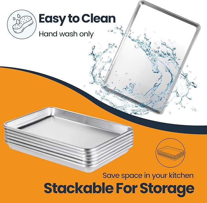6 Pack Full Size Aluminum Baking Sheet Pan, 26 x 18 in | NSF, Aluminum Commercial Cookie Sheets, Non-Stick, Oven Safe Up to 500℉