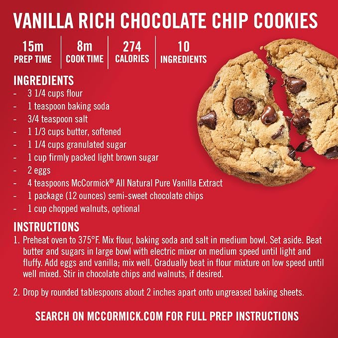 McCormick Vanilla Extract, Pure, No Corn Syrup, Gluten Free, Rich, Sweet Flavor and Aroma for Baking and Savory Dishes, 1 fl oz