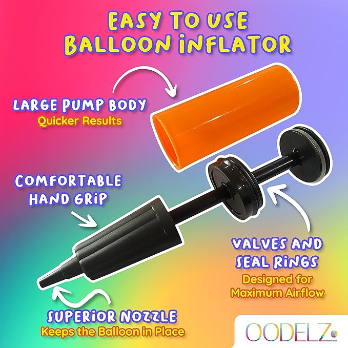 Hand Pump-Balloon Inflator & Kit - 2 Hand Air Pump for Balloons & Garland - Tie Tool, String & Tape for Birthday Party Decorations, Portable Air Pump Inflatables