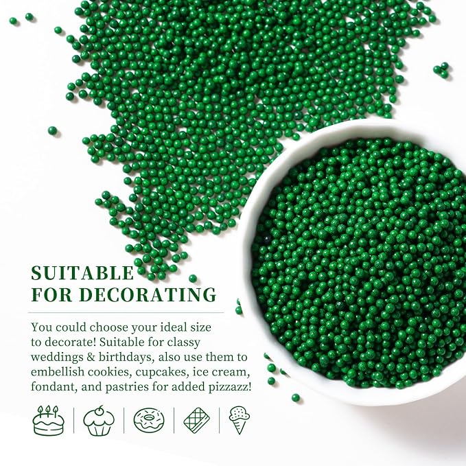 Green Sprinkles for Cupcakes, Green Nonpareils, 2 mm Pearl Sprinkles, Nonpareils Sprinkle for Cake Decorating, Cookies, Ice Cream, Macarons, and Baking(120g/4.23oz)