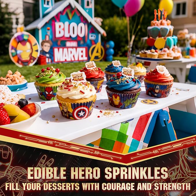 Edible Hero Sprinkles,Red Gold Pearls and Jimmies Sprinkle Mix Heroes Wafer Paper,130g,Movie Theme Cake Cupcake Cookie Donut Decorations for Birthday,Graduation,Father's Day,Hero Themed Party,Superhero Party Supplies