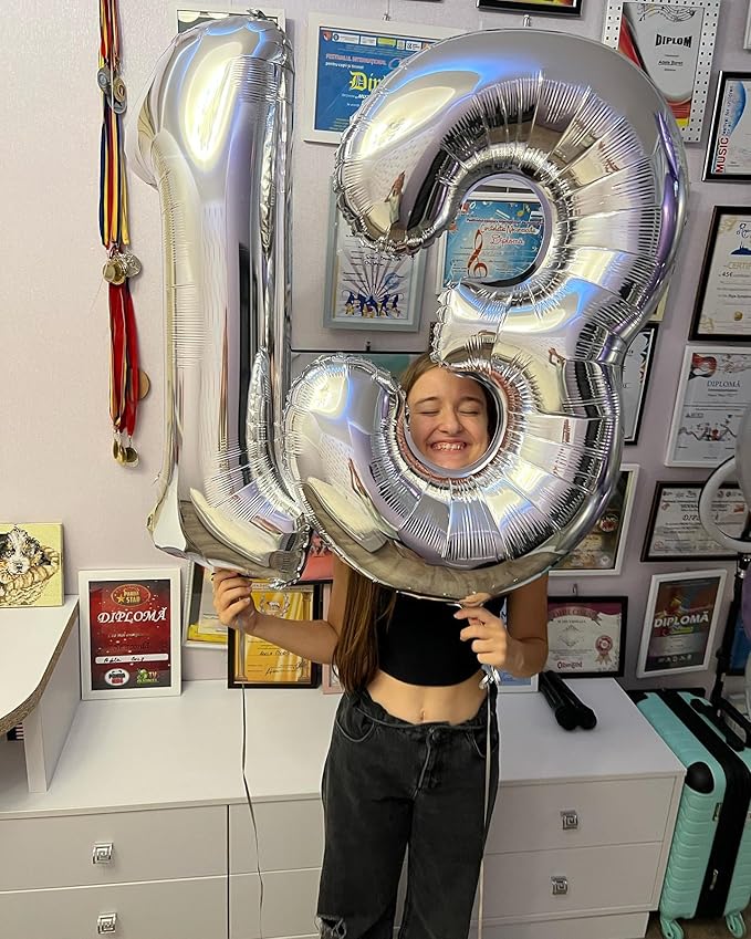 40 Inch Silver 1 Balloon for First Birthday, 1st Number Balloons Birthday Decorations for Girl Boy Kids Toddler Baby, One Giant Number 1 Balloon