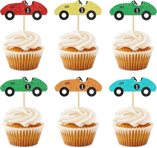 Ercadio 25 Pcs Colorful Race Cars Cupcake Toppers Cute Race Cars Cupake Picks for Racing Car Baby Shower Kids Funny Birthday Party Decoration Supplies