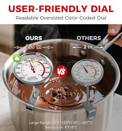 BOMATA Candy Thermometer with Pot Clip, Hands-Free Use, Waterproof IP67 and 2.5" Display Deep Fry Oil Thermometer with NSF Certified, for Cooking, Food, Turkey, BBQ, Grill... Mth400