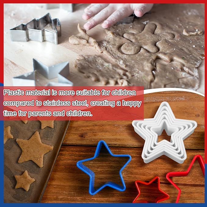 Domensi 3 Sets Plastic Star Cookie Cutter, Red, Blue and White, 4th of July Star Shapes Cookie Cutters Molds for Baking, Biscuit