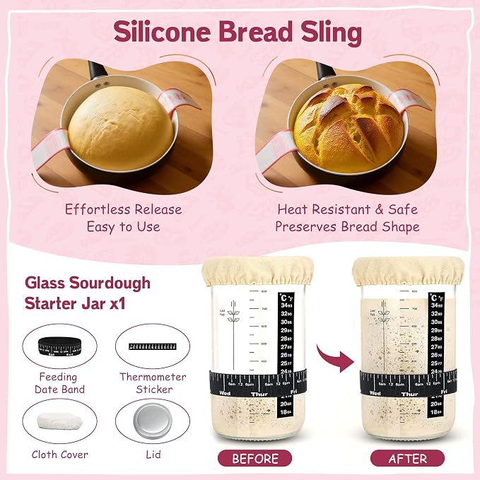 Sourdough Starter Kit with 2 Proofing Baskets (Oval & Round) & Sourdough Starter Jar, Complete Sourdough Bread Baking Supplies for Artisan Bread Ideal Gift for Women Mom Wife Bakers