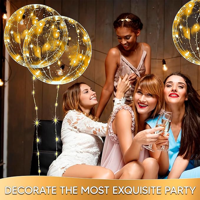 LED Light Up Balloons 10 Pack – 20" Transparent Glow Balloons Light Up with LED String Lights & Switch, Easy Air or Helium Use for Special Events, Weddings, Party Decorations & Festive Nights