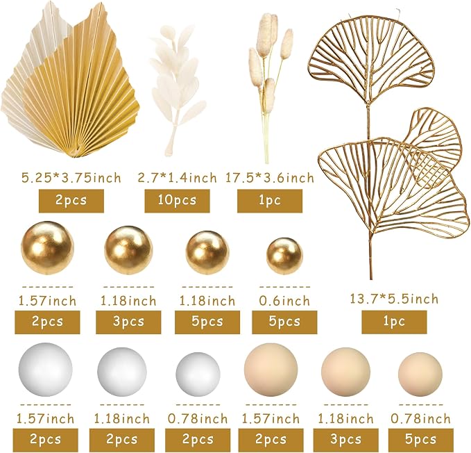 Boho Cake Topper Golden Ginkgo Leaves Cake Decorations for Wedding Birthday (Khaki)
