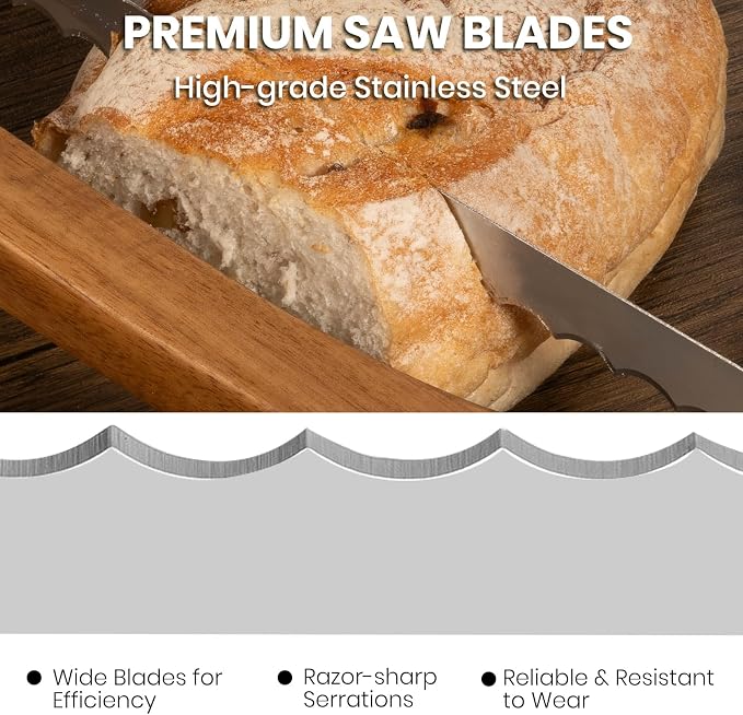 Bread Knife for Homemade Bread Sourdough, Sourdough Knife for Slicing with Wide Stainless Steel Blade, 15.7" Serrated Slicer with Bow Design & Spare Blade