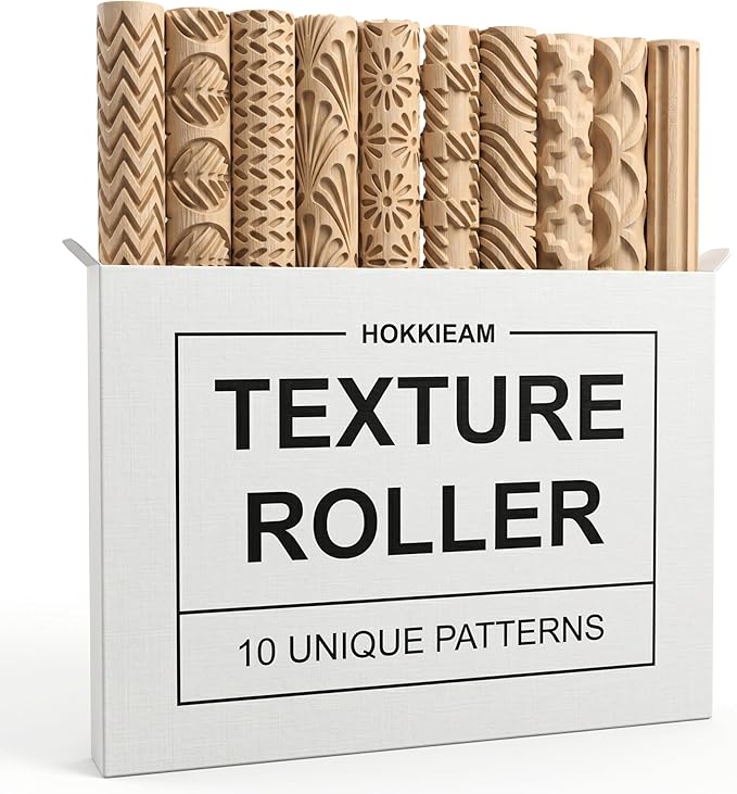 Hokkieam Clay Texture Rollers | 10-Pack Polymer Clay Texture Roller Set for Pottery & Crafting