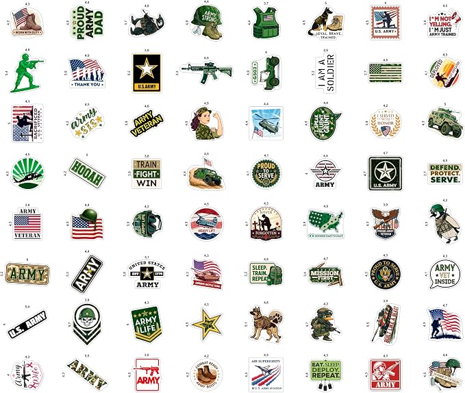 100Pcs Funny Army Stickers and Decals, Military Stickers for Laptop, Water Bottle - Army Gifts, Military Party Supplies - Gift for Women & Men