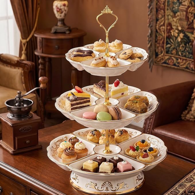 9 Sets 3 Tier Cake Stand, Hardware Tiered Tray Kit, Heavy Duty Metal Plate Holder Fittings for Dessert Cupcake Fruit Display, 3 Colors