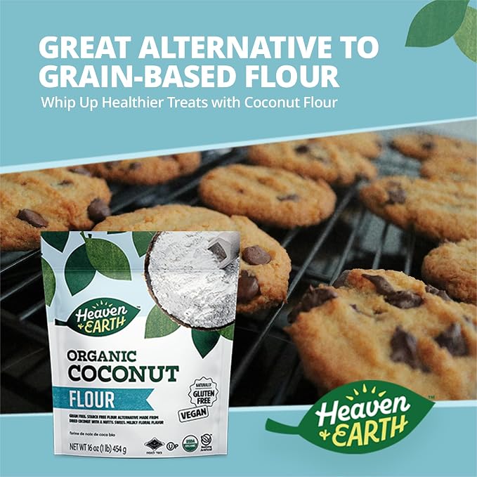Heaven & Earth Organic Coconut Flour, 16oz | Gluten Free & Grain Free Flour | Keto Flour for Baking | Paleo Friendly | Low Carb Flour | Vegan