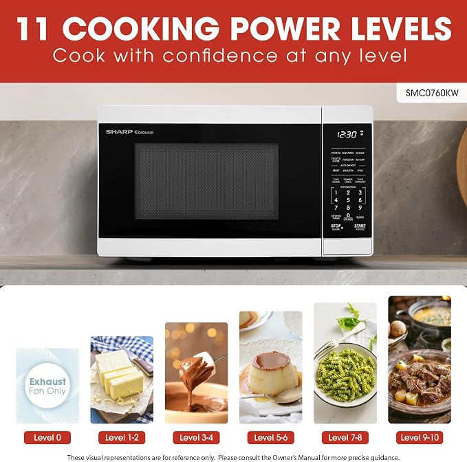SHARP Compact Countertop Microwave Oven with Removable 10" Carousel Turntable, 700 Watt, 0.7 Cubic Feet, White