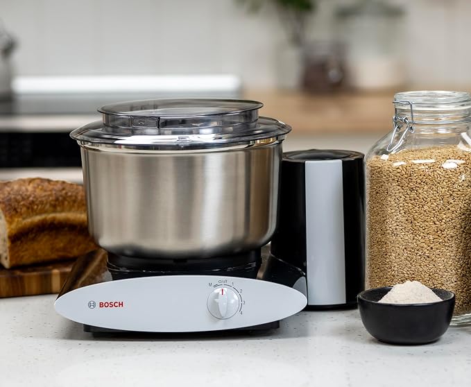 Bosch Universal Plus Stand Mixer with Stainless Steel Bowl with NutriMill Dough Hook Extender Bundle- Black 500 Watt