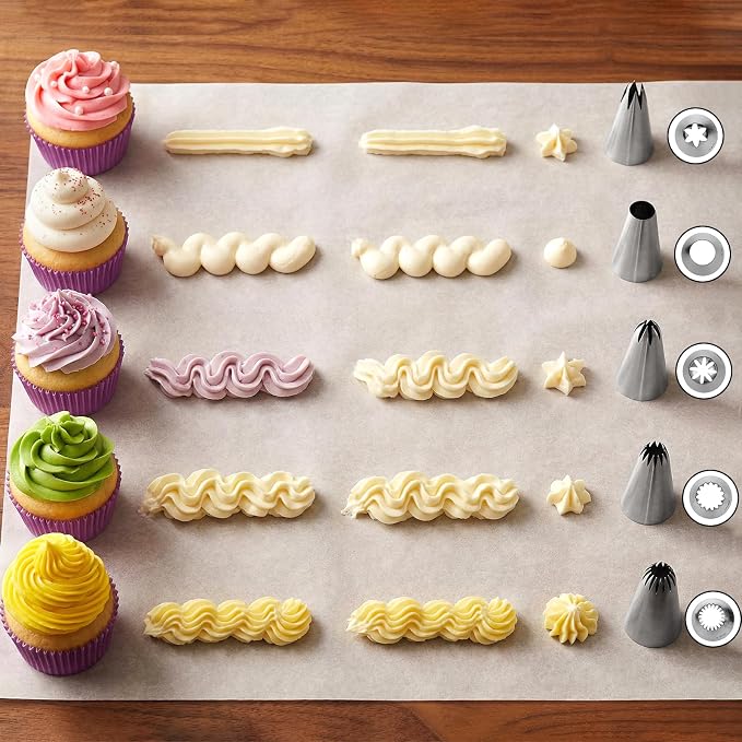 5 Pcs Large Piping Tips Set, Stainless Steel Cake Decorating Supplies Piping Tips Kit, Dishwasher Safe Baking Tools for DIY Art Frosting Icing Cupcakes Cookie Pastry Churros Meringue