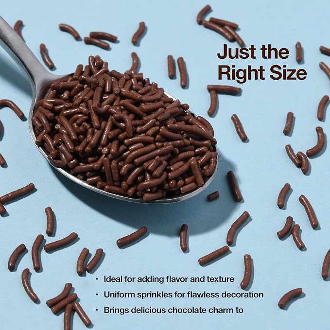 Chocolate Sprinkles – 10 oz Dessert Toppings for Ice Cream, Cake & Cookies – Chocolate Jimmies for Cupcakes, Sundaes, Brownies, Baking & Cake Decorations