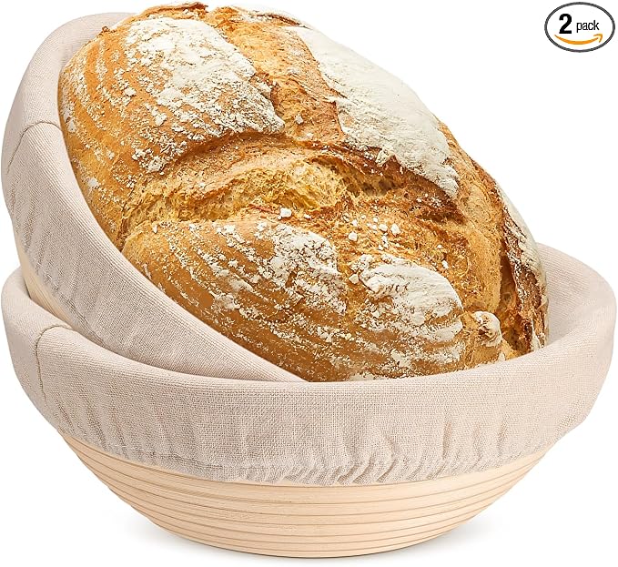 TeamFar Bread Proofing Basket Set of 2, Sourdough Bread Baking Supplies, 9 Inch Round Proofing Baskets for Sourdough Bread Baking, Proofing Bowls with Liner for Dough Fermentation