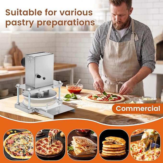 8.6" Electric Pizza Dough Press Machine– Stainless Steel Electric Dough Sheeter for Bakery, Home & Commercial Use, Electric Pizza Press for 1-2 People Includes 400 Parchment Paper