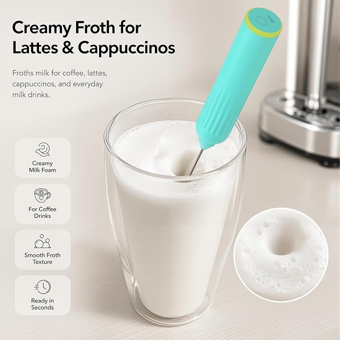 Milk Frother Handheld with 3 Stainless Steel Whisks, Rechargeable Electric Drink Mixer with Stand & Travel Case, Milk Foamer for Coffee, Latte, Cappuccino, Hot Chocolate, Egg,Jam Supplement-Mint