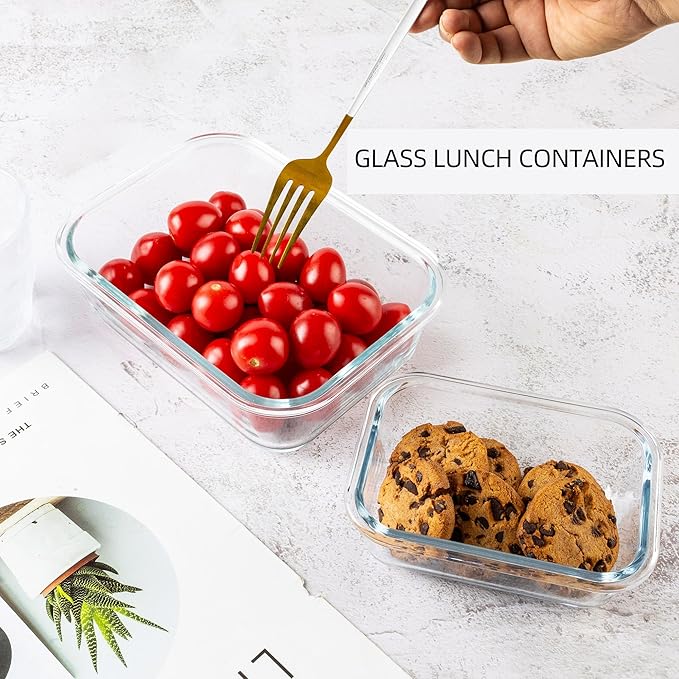 16PCS (8 Bowls + 8 Lids) High Borosilicate Glass Meal Prep Containers, Food Storage Containers with Airtight Lids, Glass Lunch Bento Boxes,Dishwasher Safe, blue