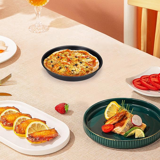 2 Pack Pizza Pan for Oven, Deep Dish Pizza Tray, Non-Stick Carbon Steel, Round Baking Sheet Plates, 8 Inch