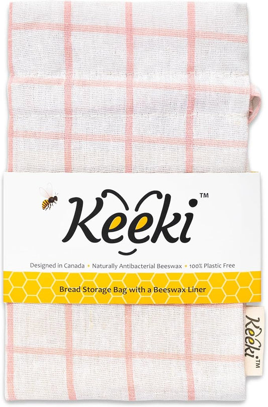 Keeki Bag - The Original Beeswax-Lined Bread Storage Bag (Pink) | Plastic-free Beeswax Wrap Alternative w/ Wide Drawstring Closure, Breathable, Washable Linen for Homemade Artisan Bread