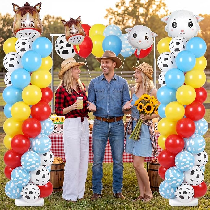 Skylety 2 Sets Farm Animal Balloon Column Stand Kit Adjustable Farm Red Yellow Blue Balloon Tower Stand with Bases for Barnyard Birthday Wedding Graduation Party Baby Shower Decorations Supplies