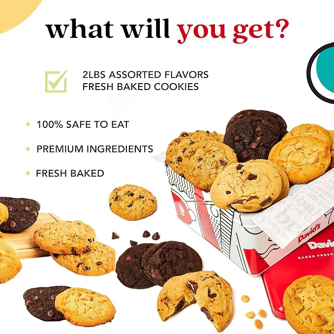 David's Cookies 2lbs Assorted Flavors Fresh Baked Cookies - Handmade and Gourmet Cookies - Delectable and Made with Premium Ingredients - Cookie Gift Basket - Great Gift For All Occasions
