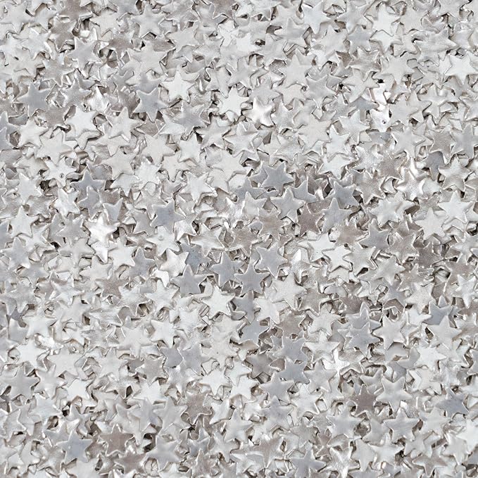 Sliver Edible Star Shaped Glitter Sparkles for Cakes - Edible Stars Cake Decorations in Metallic Sliver for Cake Decorating, Toppings, Baking - Vegan Shimmer Stars Dessert Glitters for 4th of July Cupcakes Topper