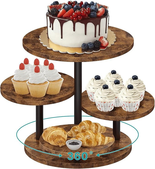 ELITEROO 4 Tier Round Cupcake Tower Stand for 50 Cupcakes, 360° Rotating Wood Cake Stand with Tiered Trays, Farmhouse Cookie Stand for Dessert Table Display for Wedding Birthday Baby Shower Tea Party