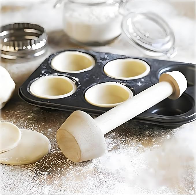 Wooden Tart Tamper, Double Sided Pastry Pusher for Egg Tart, Pie, Quiche, Kitchen Baking Tools