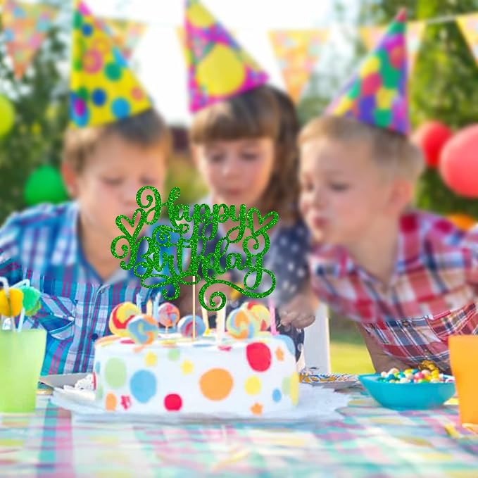 Gyufise Happy Birthday Cake Topper Glitter Cake Pick for Celebrating Anniversary Party Cake Decorations Supplies Green (1Pcs)