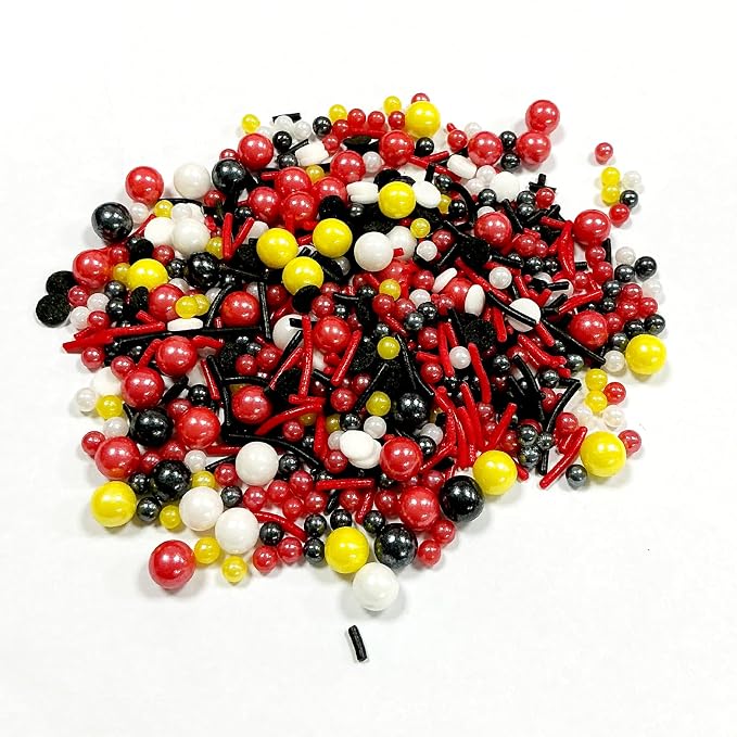 Edible Black White Red and Yellow Pearl Sprinkles 130g/4.5oz Mouse Sprinkles Candy Mix Jimmies Round Confetti Sprinkles for Cake Decorating Baking Ice Cream Cupcakes Supplies