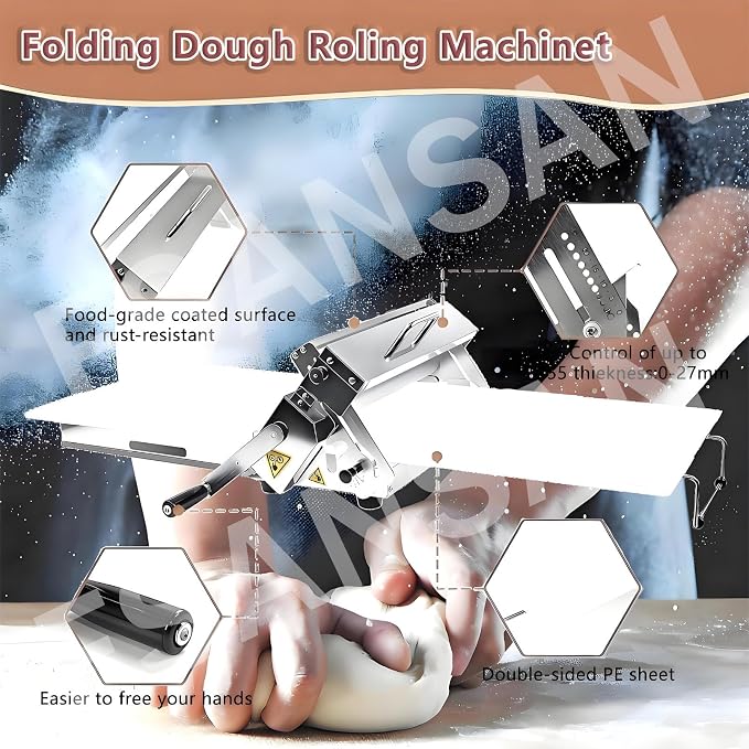 Commercial Dough Sheeter, Reversible Puff Pastry and Fondant Sheeter, Manual Sheeter, Adjustable Thickness from 0 to 25 mm, Foldable Sheeter for Bakeries and Pastries Model400