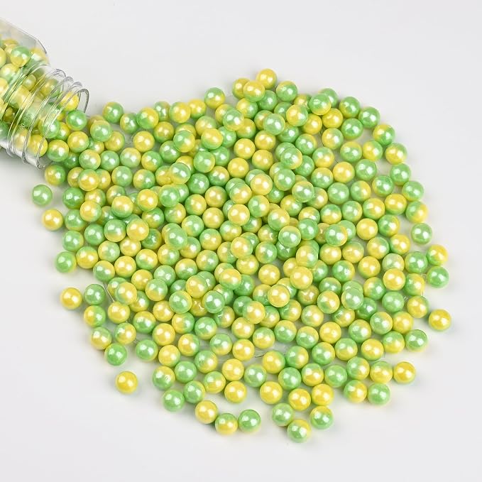 Edible Pearls for Cake Decorating Yellow & Green Sprinkles for Cookies, Baking, Ice Cream, Cupcake Topper Pearl Sprinkles Perfect for Wedding Party Valentines Christmas Holiday Supplies 3.52 Ounce