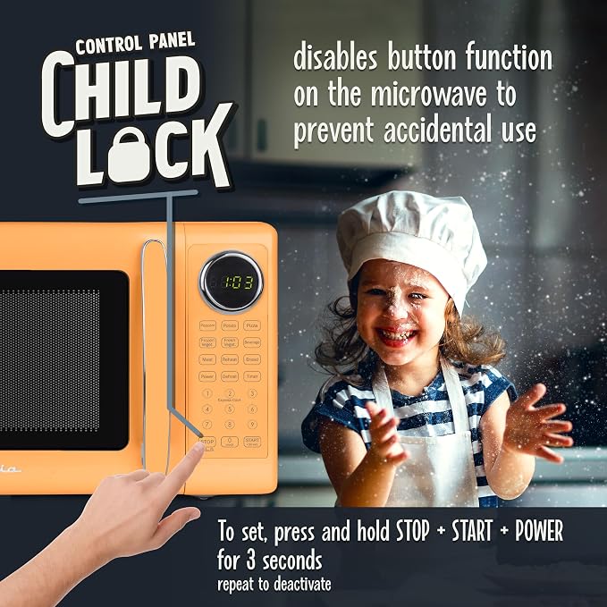 Nostalgia Modern Retro Compact Countertop Microwave Oven - 0.7 Cu. Ft. - 700-Watts with LED Digital Display - Child Lock - Easy Clean Interior - Orange