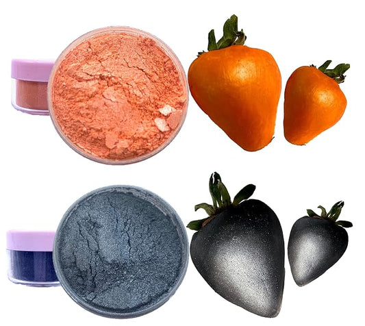 BLACK and ORANGE Diamond LUSTER DUST edible glitter for cake decoration, chocolate paint, strawberries, Cake, Cupcake, drinks, jelly shot, and any dessert / 5 Gram Net each jar / 2 colors set /Halloween edible decoration.