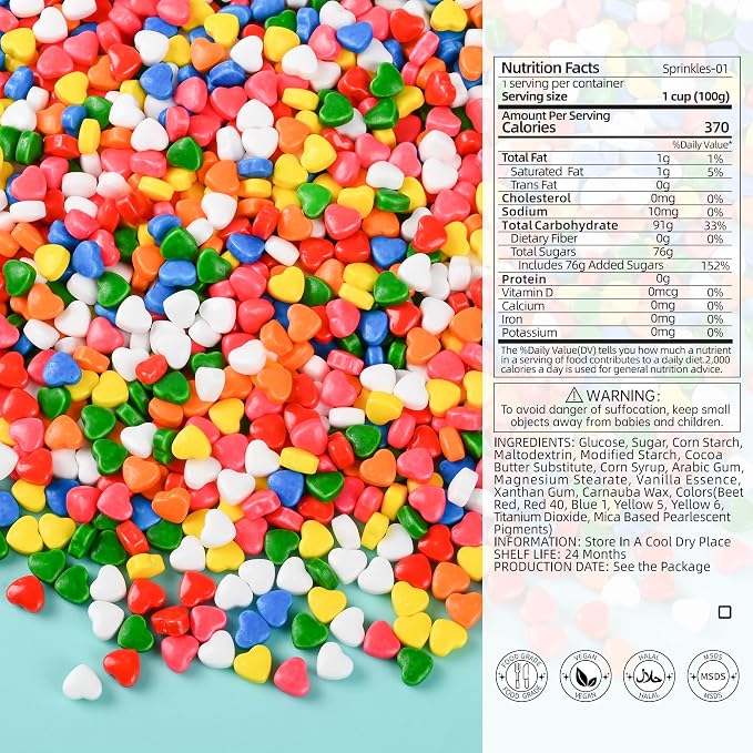 Bayep Rainbow Sprinkles for Cake Decorating Heart Bulk Sprinkles for Ice Cream, Cookies, Baking, Cupcake Topper Colorful Sprinkles Perfect for Birthday Party Christmas Holiday Supplies 3.52 Ounce