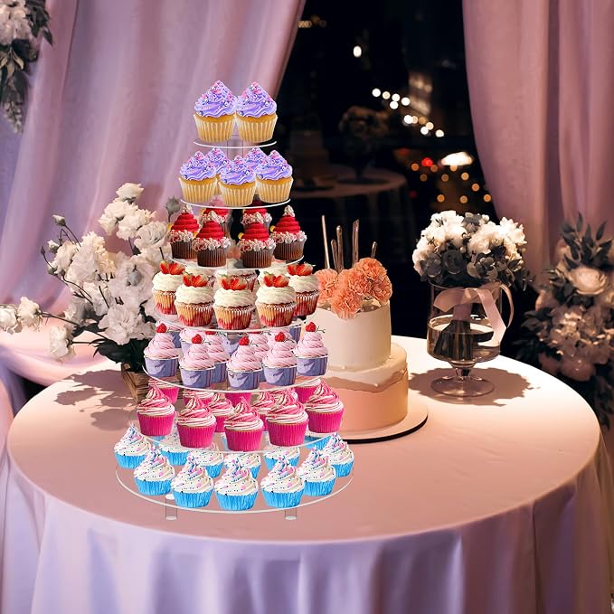 Jusalpha 7 Tier Round Acrylic Glass Cupcake Stand-cake stand-dessert stand, cupcake Tower 7 Tier With Base (7RF-S)