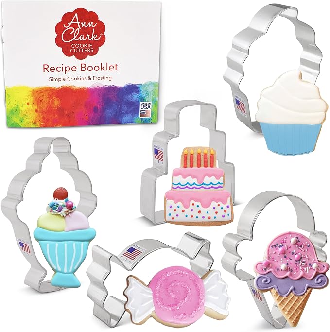 Ann Clark Candy and Sweets Cookie Cutters 5-Pc. Set Made in the USA, Ice Cream Cone, Cupcake, Candy, Cupcake, Cake, Ice Cream Sundae