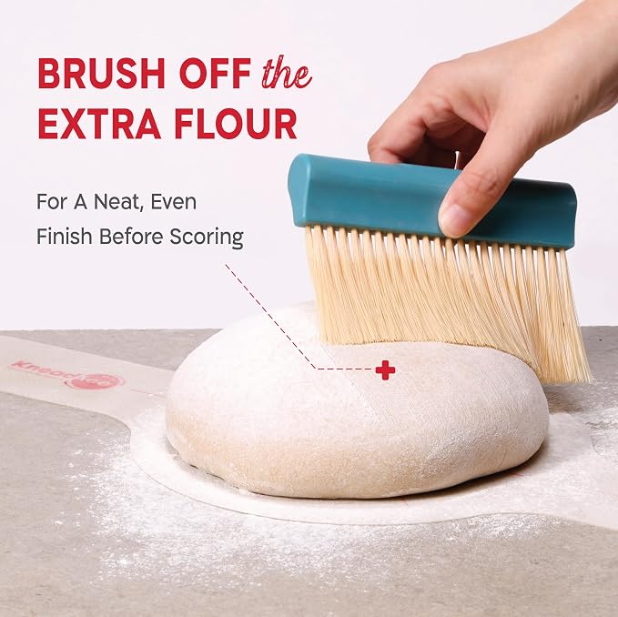 KneadAce Dough Scraper & Baker’s Brush.Stainless Steel Bench Scraper & Flour Cleaning Brush. Kitchen Tool for Pastry, Sourdough and Baking Prep Bread Dough Cutter, Gift For Bakers (Gray/Turquoise)