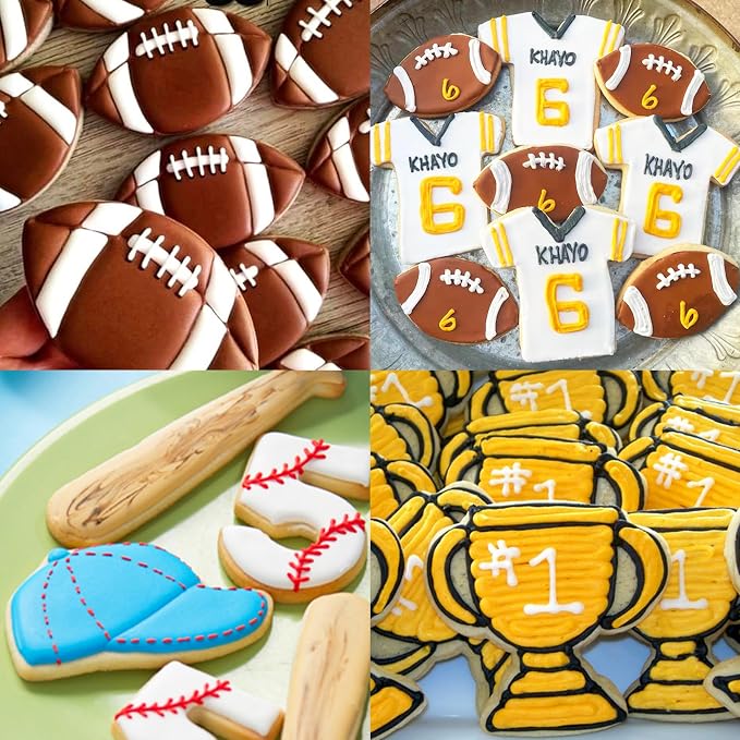 12PCS Football cookie cutter set Set, Fondant Biscuits Molds for Football, Jersey, Shorts, Shoe, Whistle, Helmet, Beer Mug, Glove, Trophy Cup, Cap, Table Tennis Racket, Foam Finger - Stainless Steel