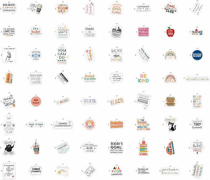 100Pcs Funny Teacher Stickers for Laptop, Water Bottles and Planner - Funny Teacher Gifts Appreciation - Gift for Women & Men