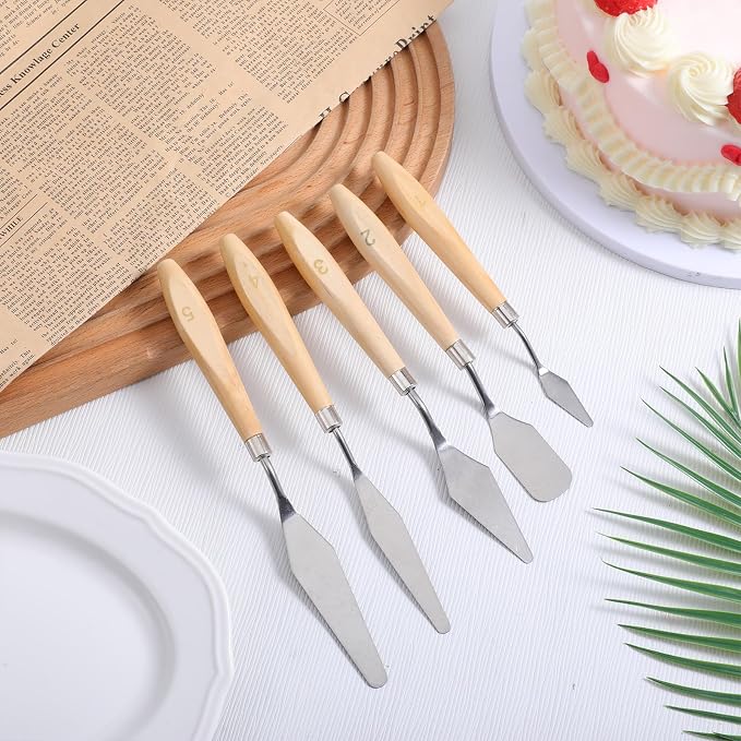 5 Pcs Cake Decorating Spatula, Off Set Spatulas for Frosting Stainless Steel Cake Apatula Palette Knife Baking Pastry Tool for Cakes Fondant Chocolate
