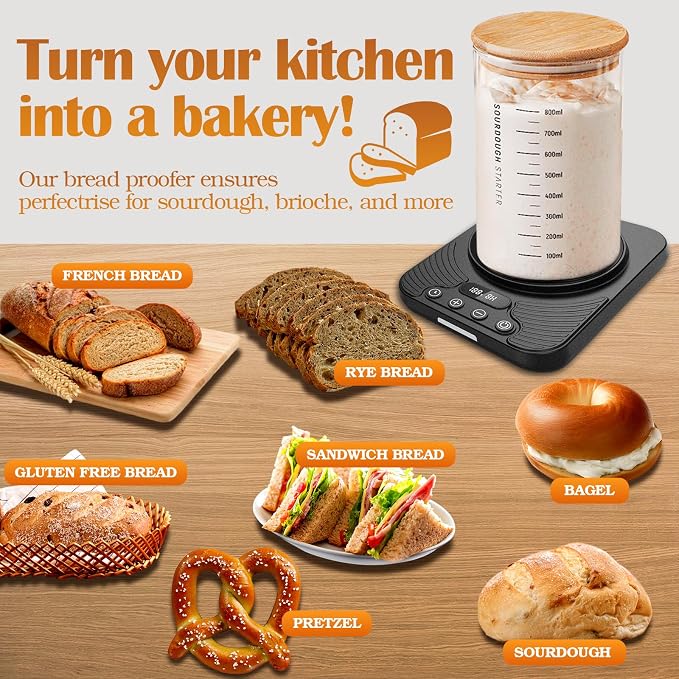 Sourdough Starter Warmer Mat,Temperature Control Range 70°F-110°F, Accurate to 1°F, with Timer Switch Function(0-24 hours),Smart Memory,Powered by USB,Ideal for Home Baking.(Black)