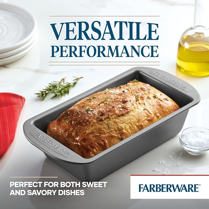 Farberware Bakeware Meatloaf/Nonstick Baking Loaf Pan Set, Two 9-Inch x 5-Inch, Gray (Pack of 4)