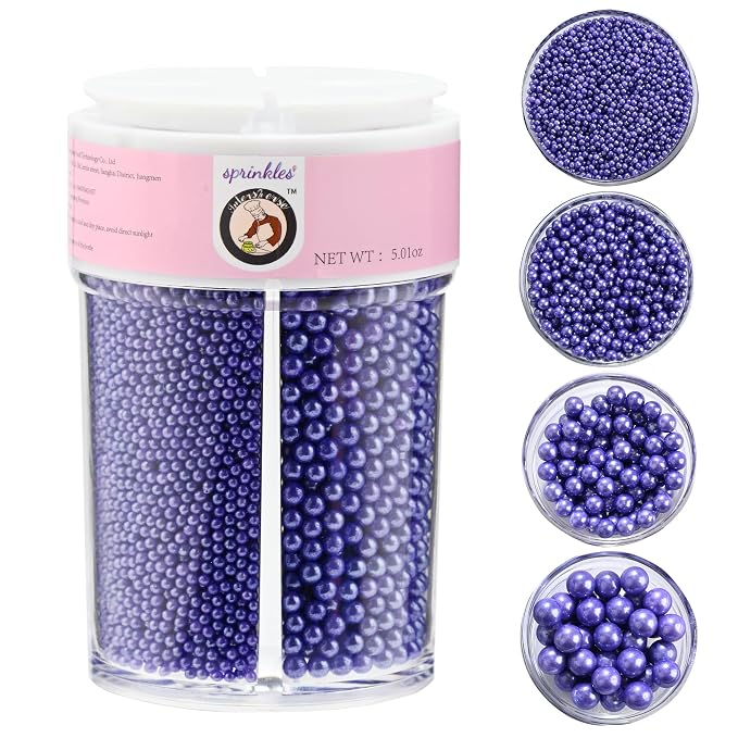 Homankit Edible Purple Pearl Sprinkles for Baking, 4 Sizes Mix Sugar Pearls Cake Decorations for Cupcake Toppers Cookie Decorating Birthday Party Wedding Mardi Gras Christmas Supplies