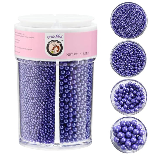 Homankit Edible Purple Pearl Sprinkles for Baking, 4 Sizes Mix Sugar Pearls Cake Decorations for Cupcake Toppers Cookie Decorating Birthday Party Wedding Mardi Gras Christmas Supplies